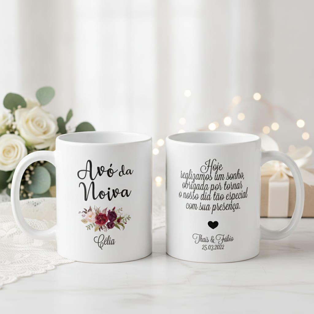 Kit Presente 2 Canecas Personalizadas Avó e Avô da Noiva