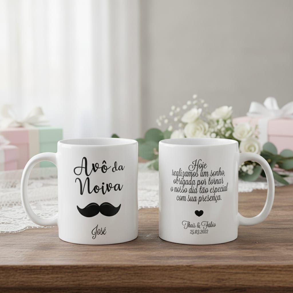 Kit Presente 2 Canecas Personalizadas Avó e Avô da Noiva