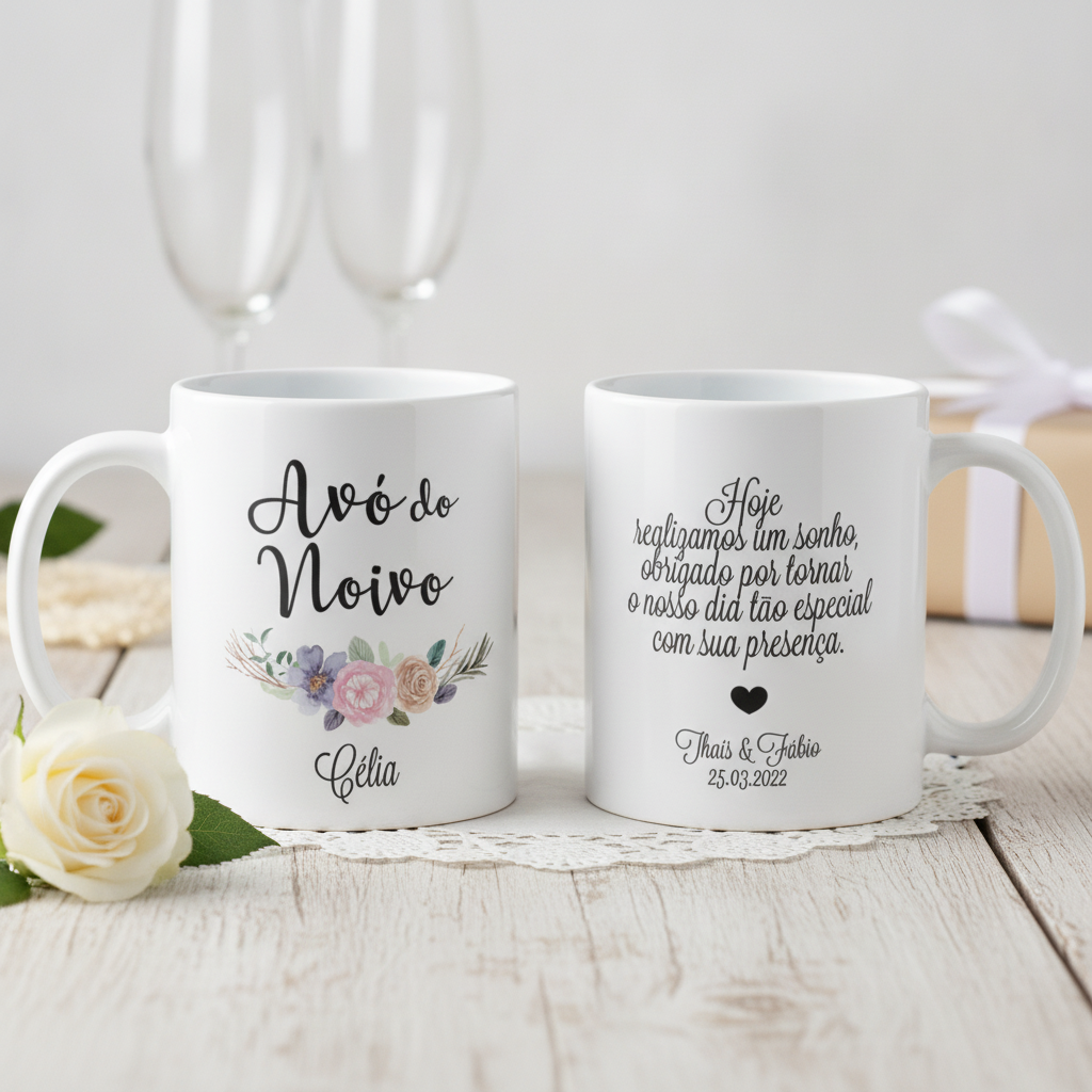 Kit Presente 2 Canecas Personalizadas Avó e Avô do Noivo