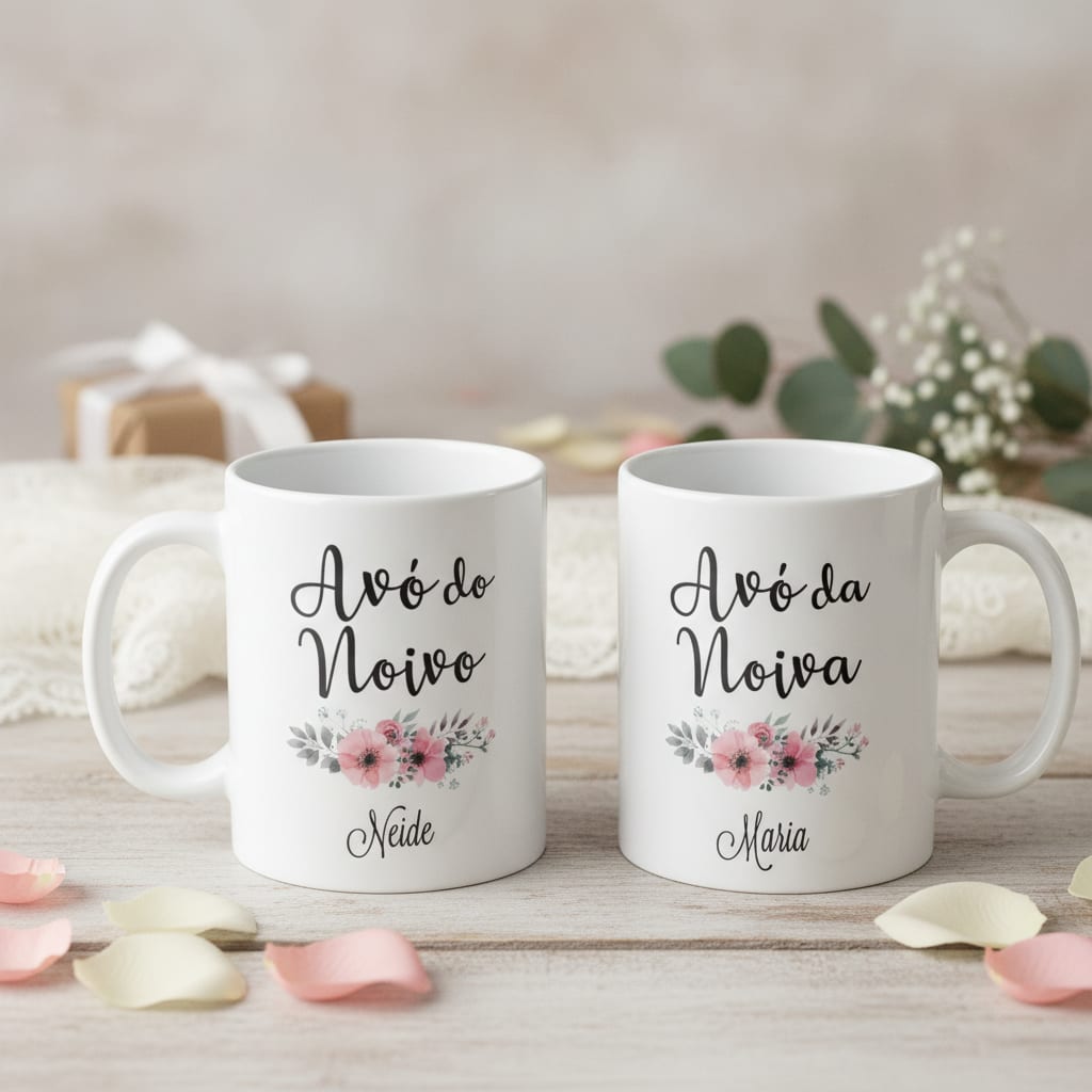 Kit Presente 2 Canecas Personalizadas Avós dos Noivos - Casamento (Noiva)