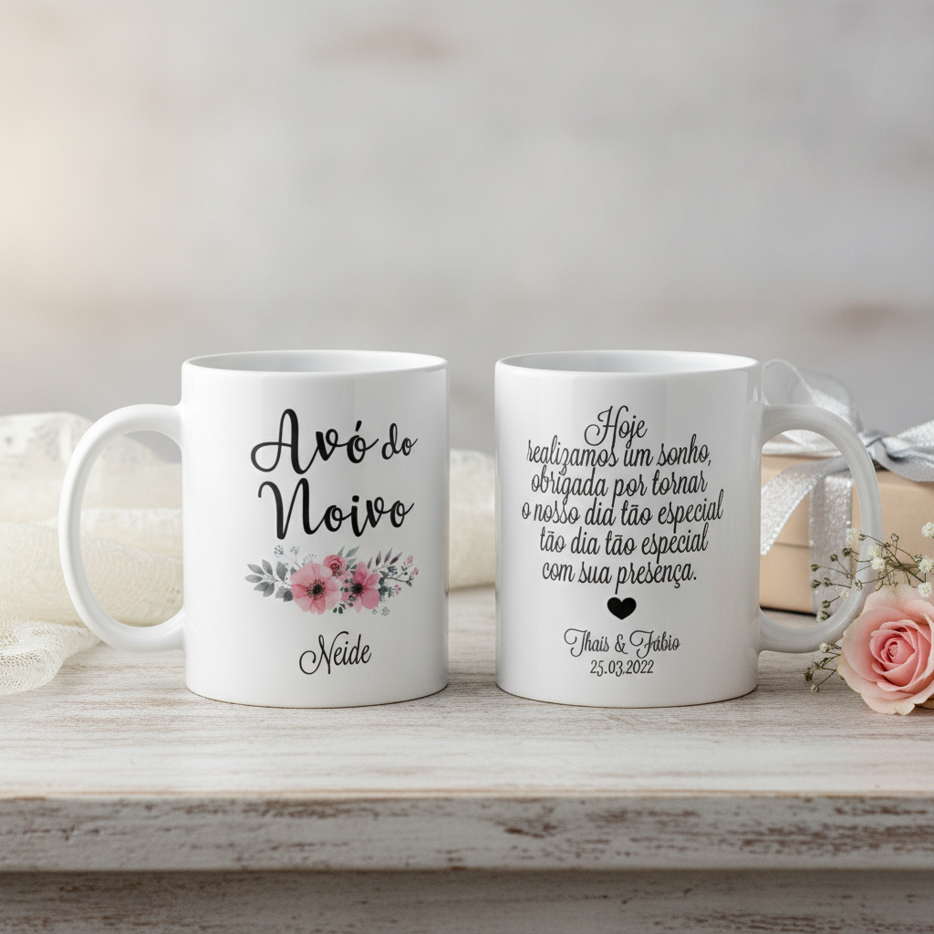 Kit Presente 2 Canecas Personalizadas Avós dos Noivos