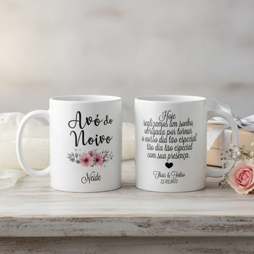 Kit Presente 2 Canecas Personalizadas Avós dos Noivos