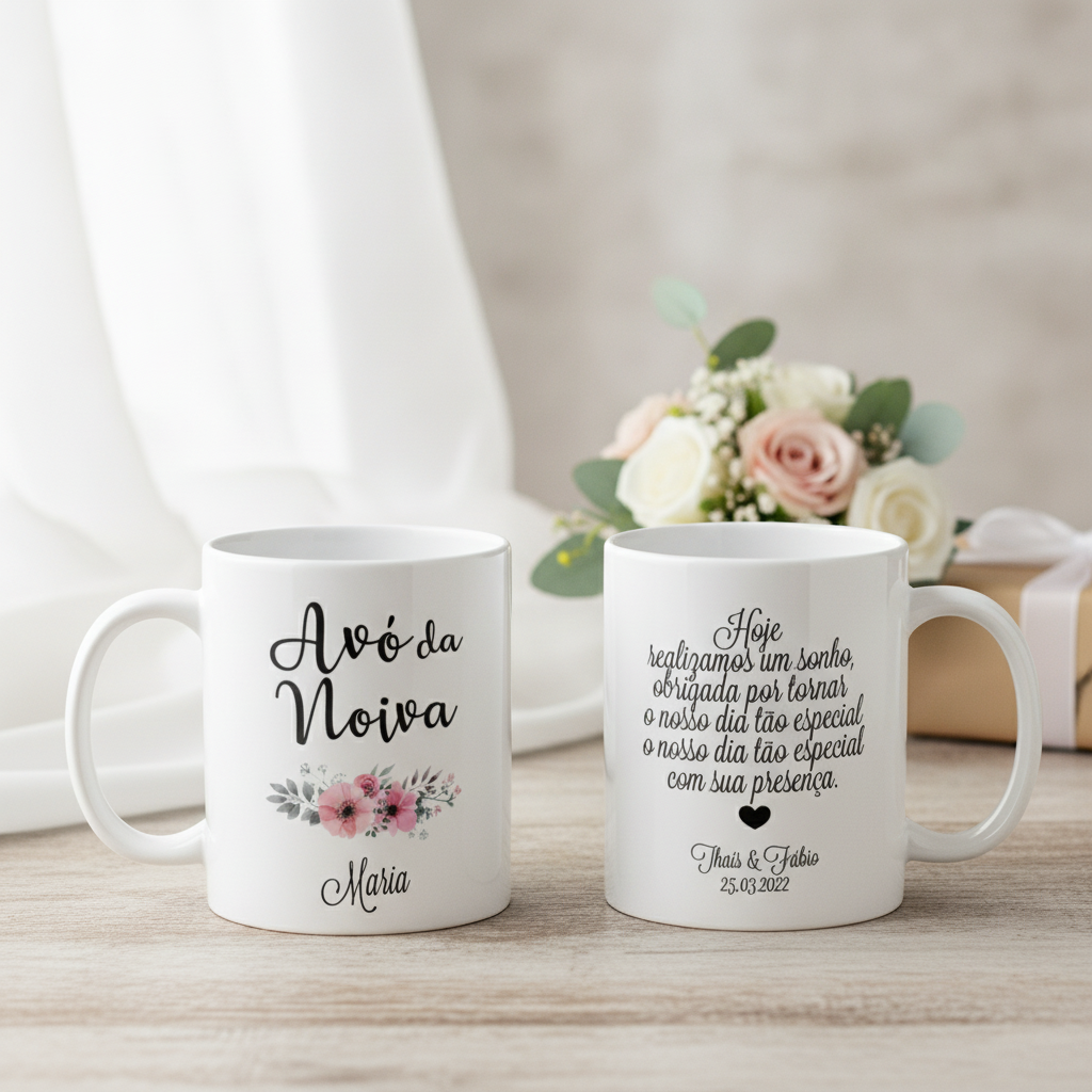 Kit Presente 2 Canecas Personalizadas Avós dos Noivos