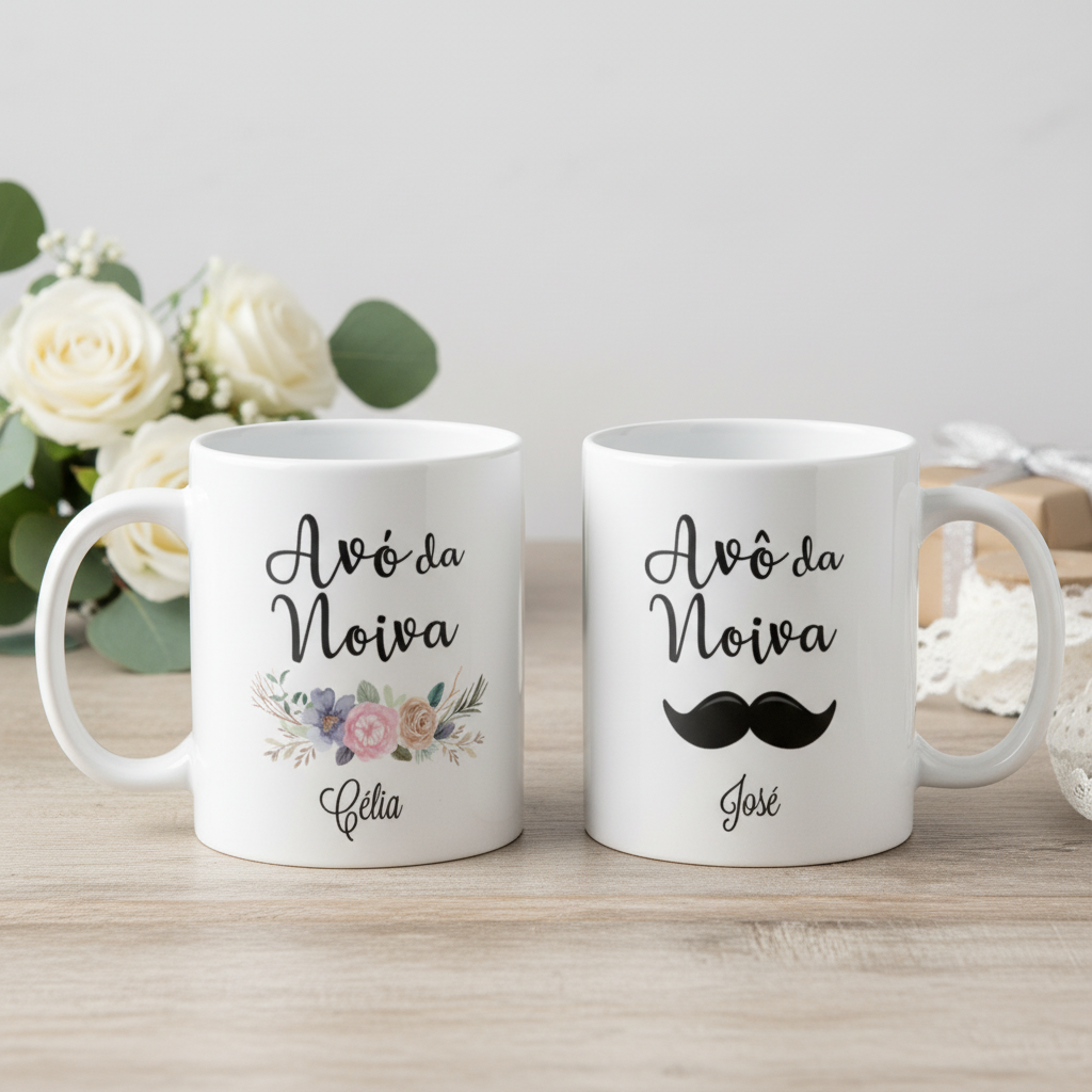 Kit Presente 2 Canecas Personalizadas Nome os Avós da Noiva