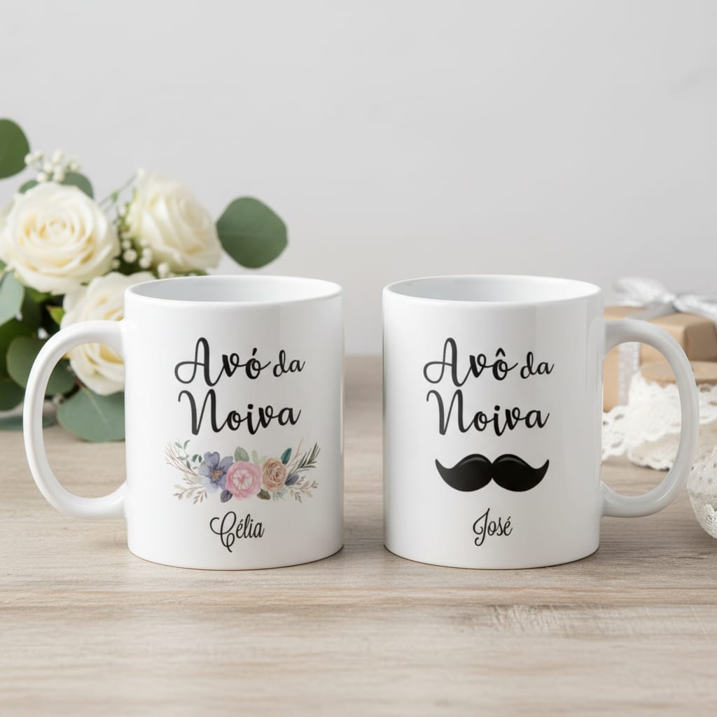 Kit Presente 2 Canecas Personalizadas Nome os Avós da Noiva