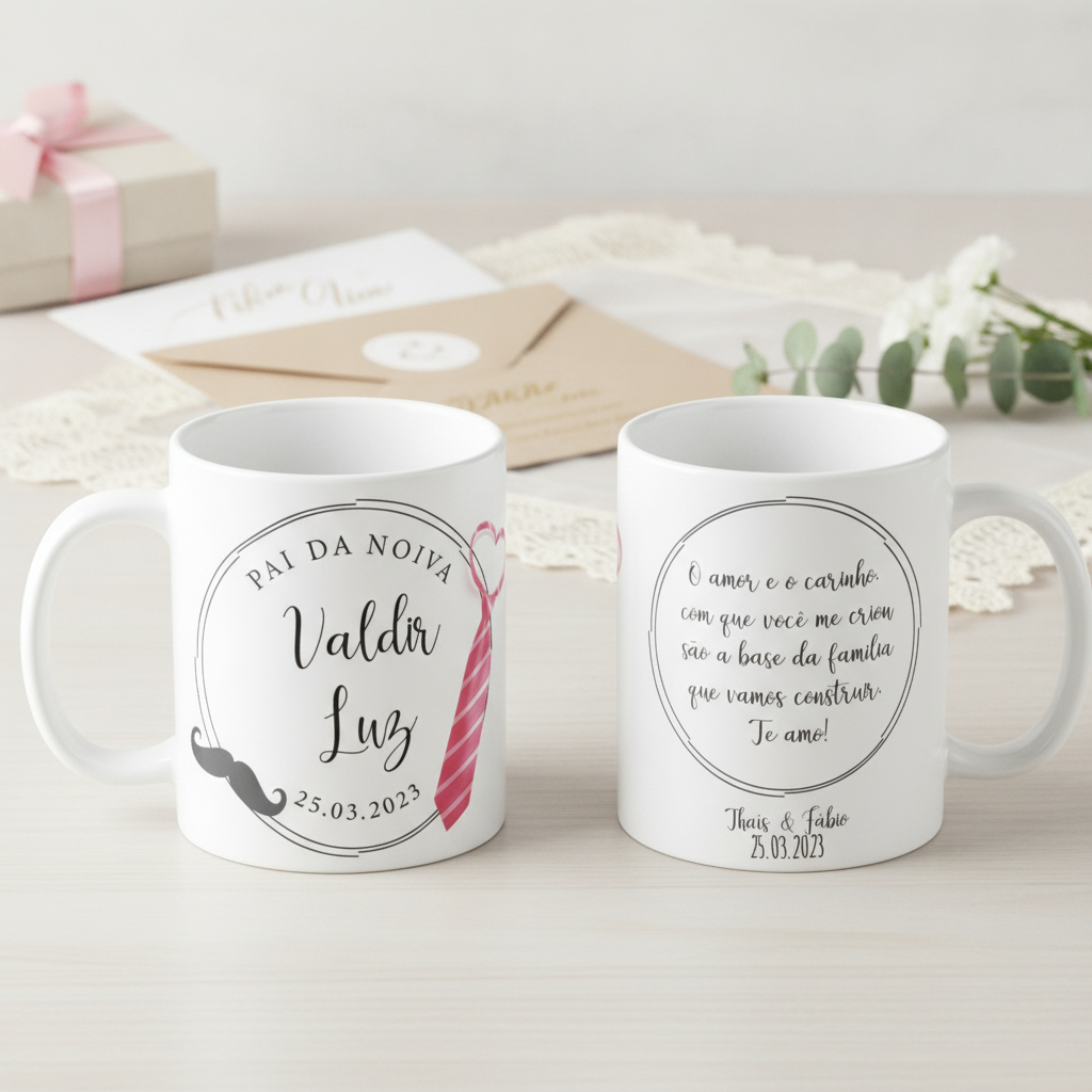 Kit Presente 2 Canecas Personalizadas Pai e Mãe da Noiva