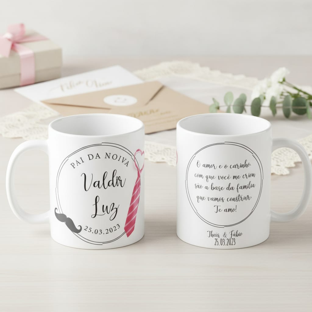 Kit Presente 2 Canecas Personalizadas Pai e Mãe da Noiva - Casamento (Mãe)