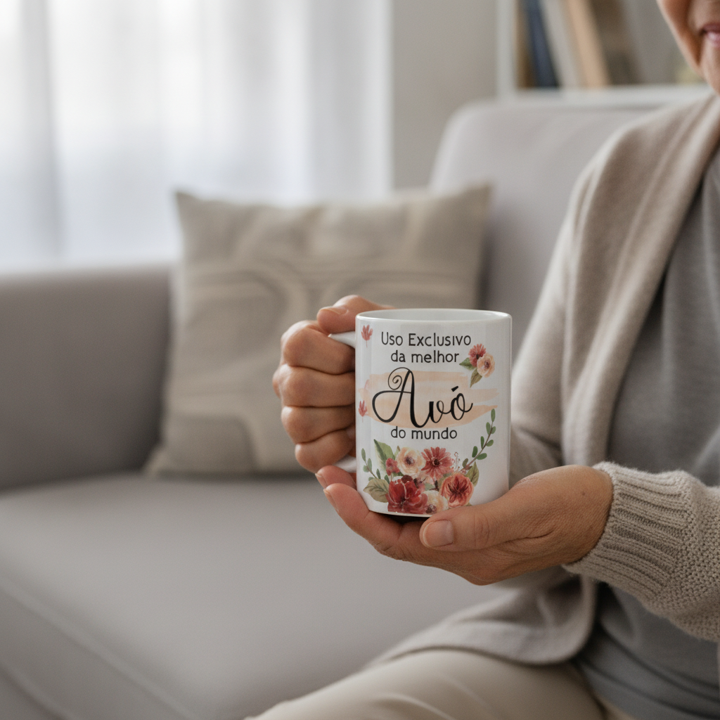 Kit Presente Almofada e Caneca Garrafa Avó -dia das Mães