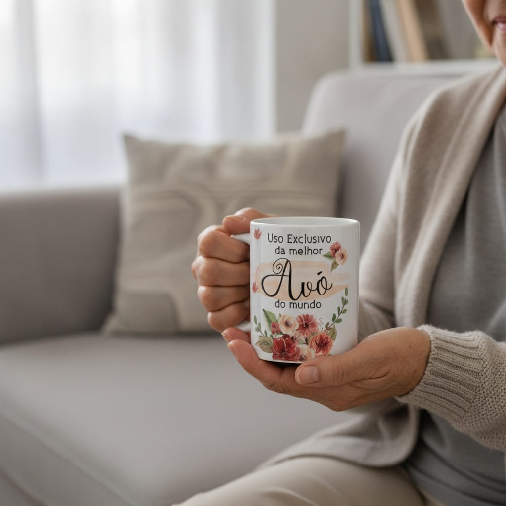 Kit Presente Almofada e Caneca Garrafa Avó -dia das Mães