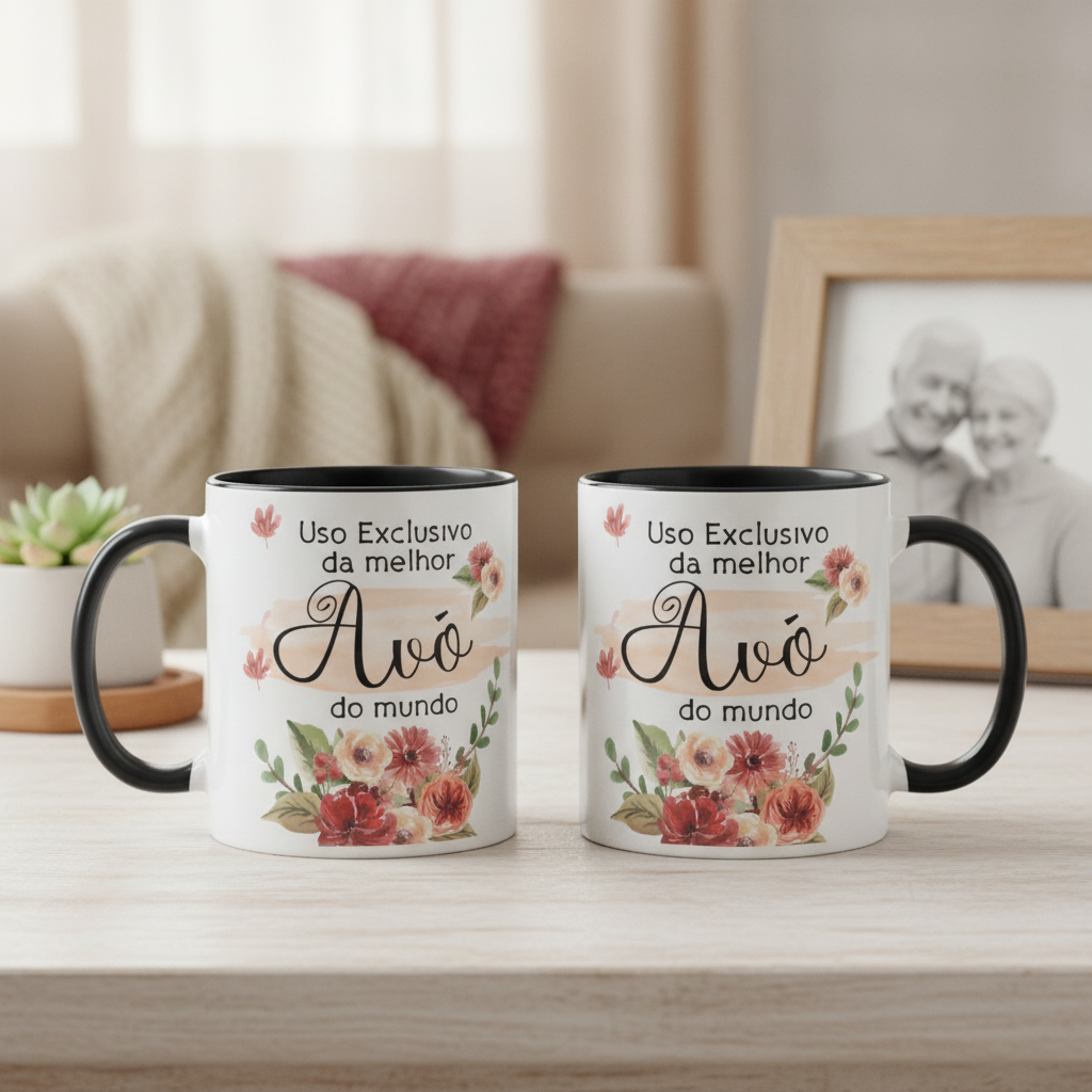 Kit Presente Almofada e Caneca Garrafa Avó -Dia das Mães