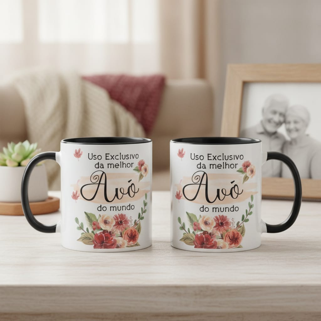 Kit Presente Almofada e Caneca Garrafa Avó -Dia das Mães