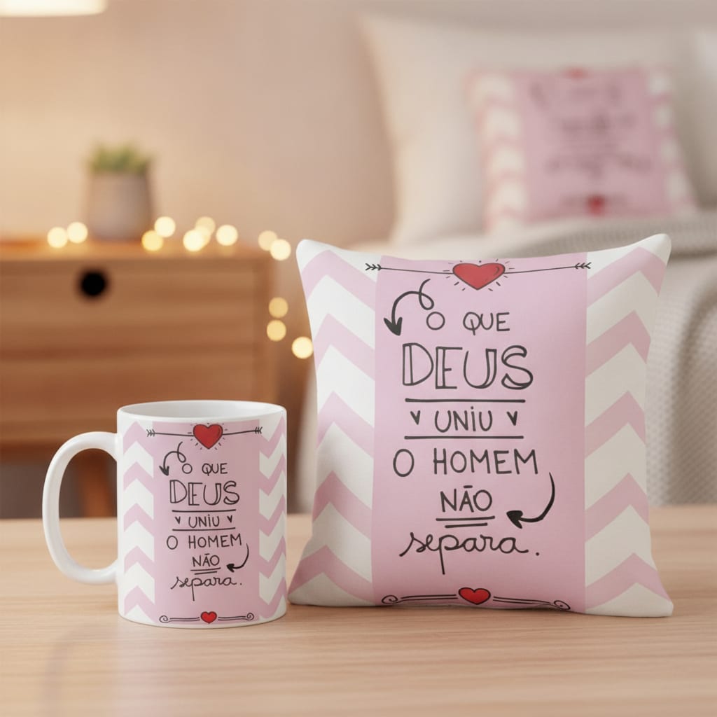 Kit Presente Almofada e Caneca para Namorada - Deus Uniu - Outros (Casal)