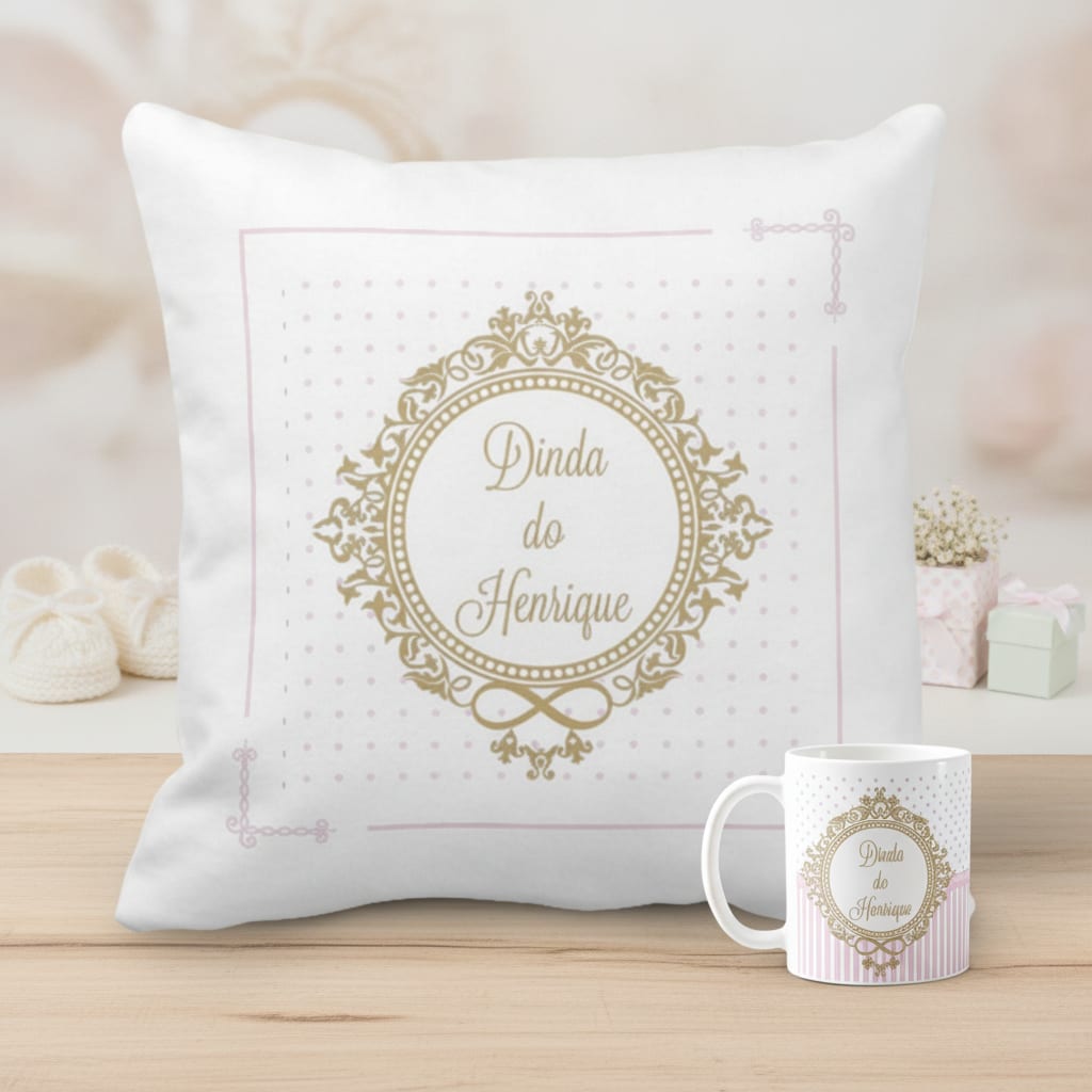 Kit Presente Batizado Almofada e Caneca Madrinha Dinda - Batizado (Madrinha)