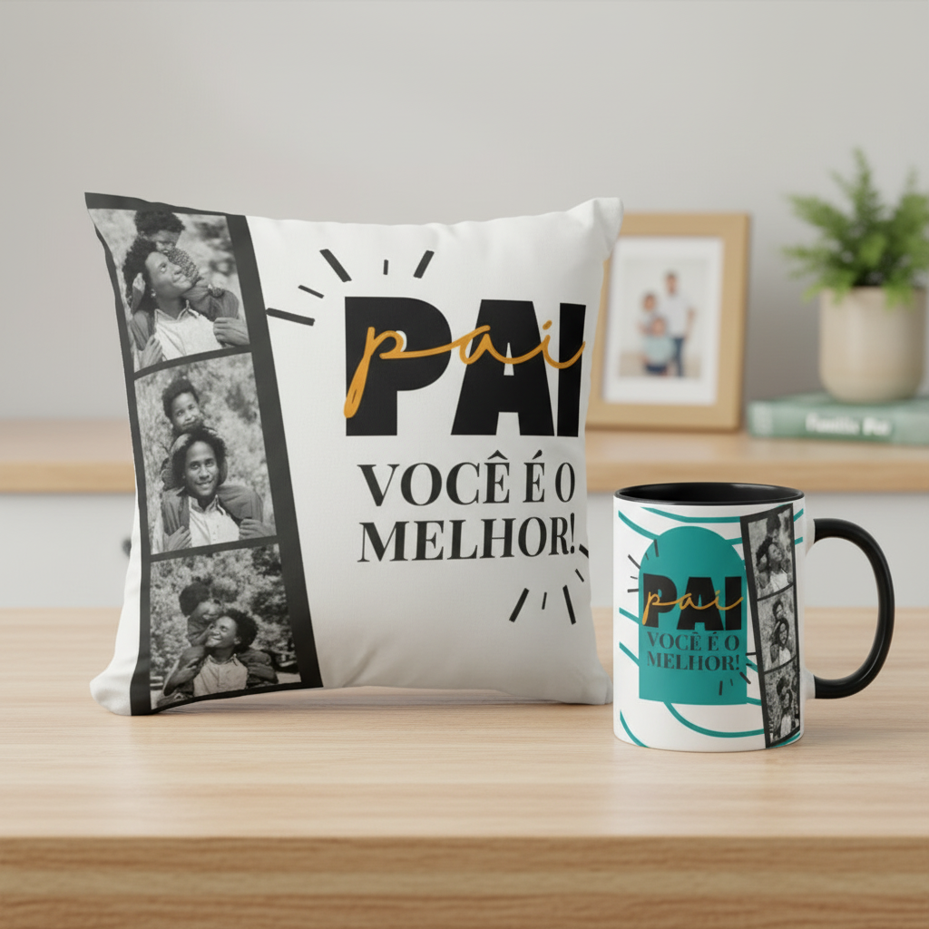 Kit Presente Dia dos Pais Caneca e Almofada com Foto