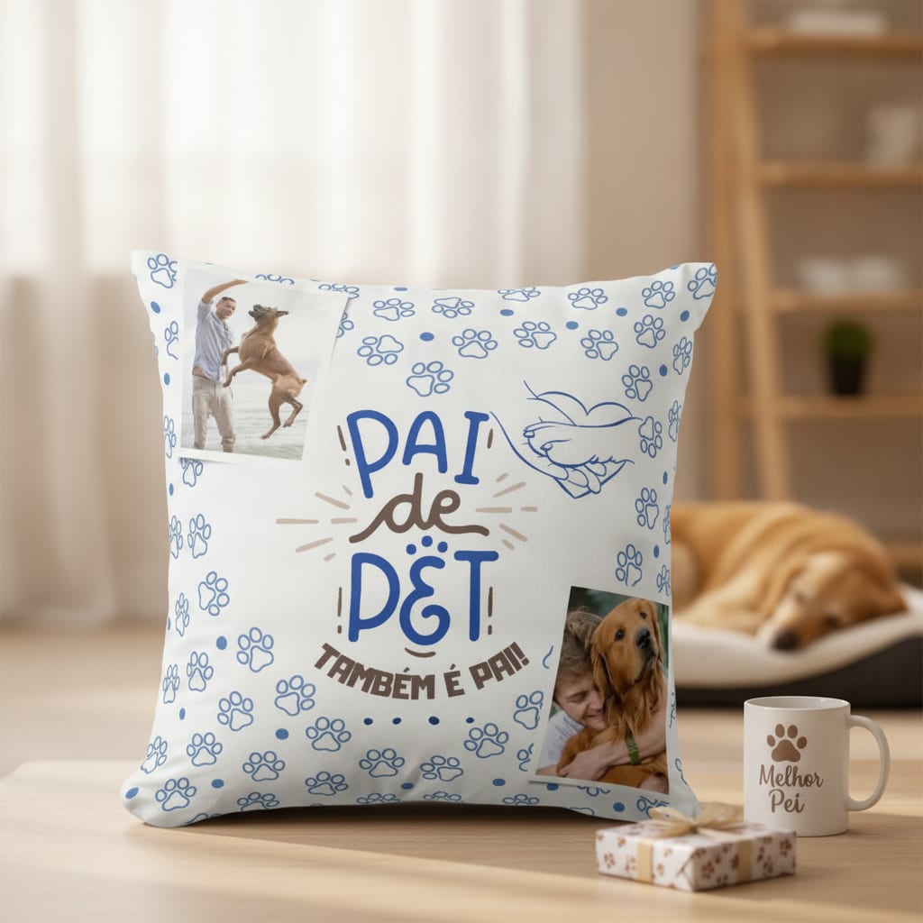 Kit Presente Dia dos Pais Caneca e Almofada Pai de Pet