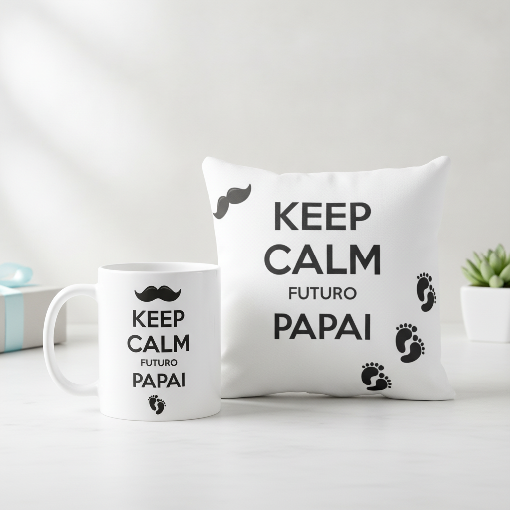 Kit Presente Pai Almofada Decoração e Caneca Gravides Papai - Anúncio de Gravidez (Casal)