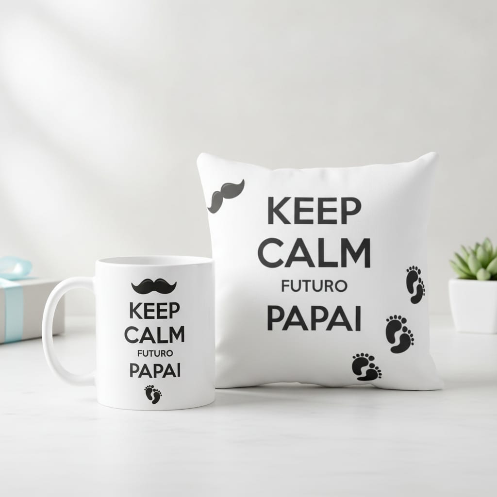 Kit Presente Pai Almofada Decoração e Caneca Gravides Papai - Anúncio de Gravidez (Casal)