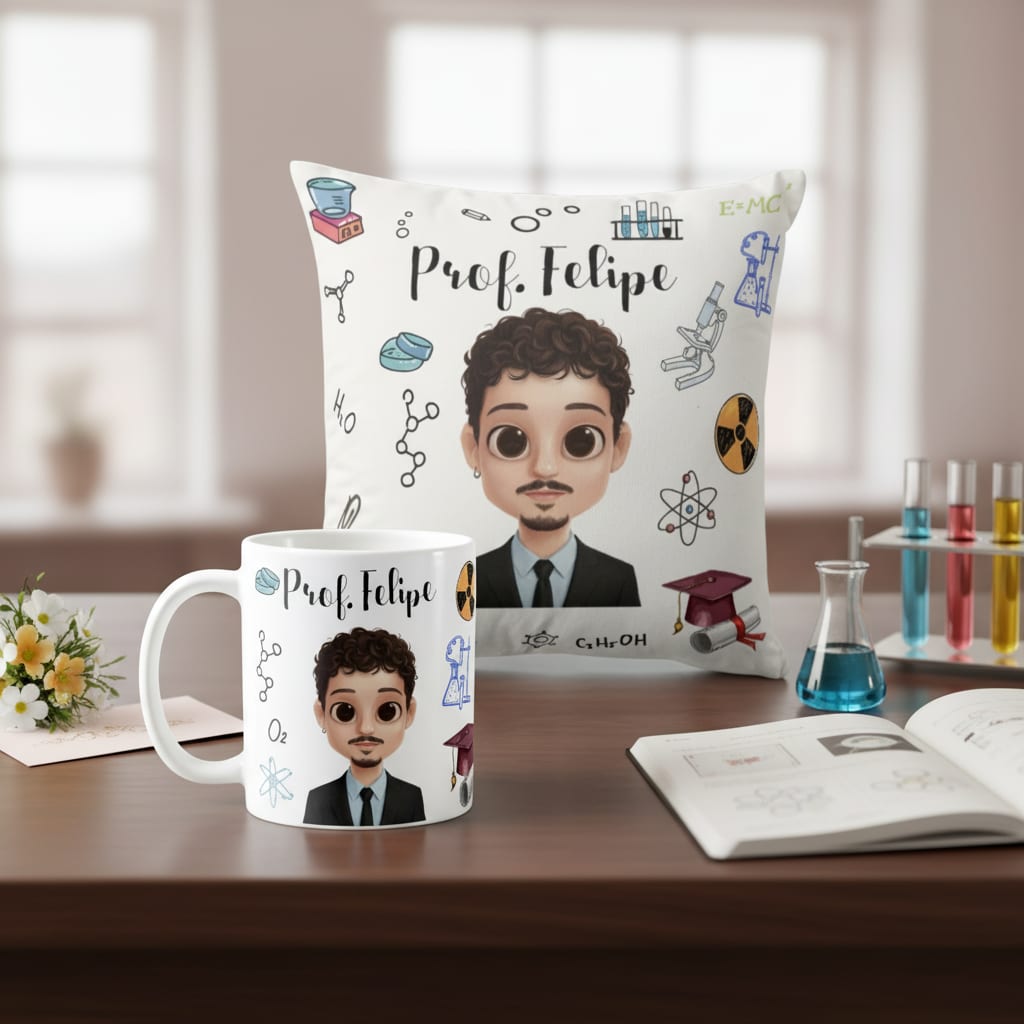 Kit Presente Químico Almofada Decorativa e Caneca Química - Dia dos Professores (Química)