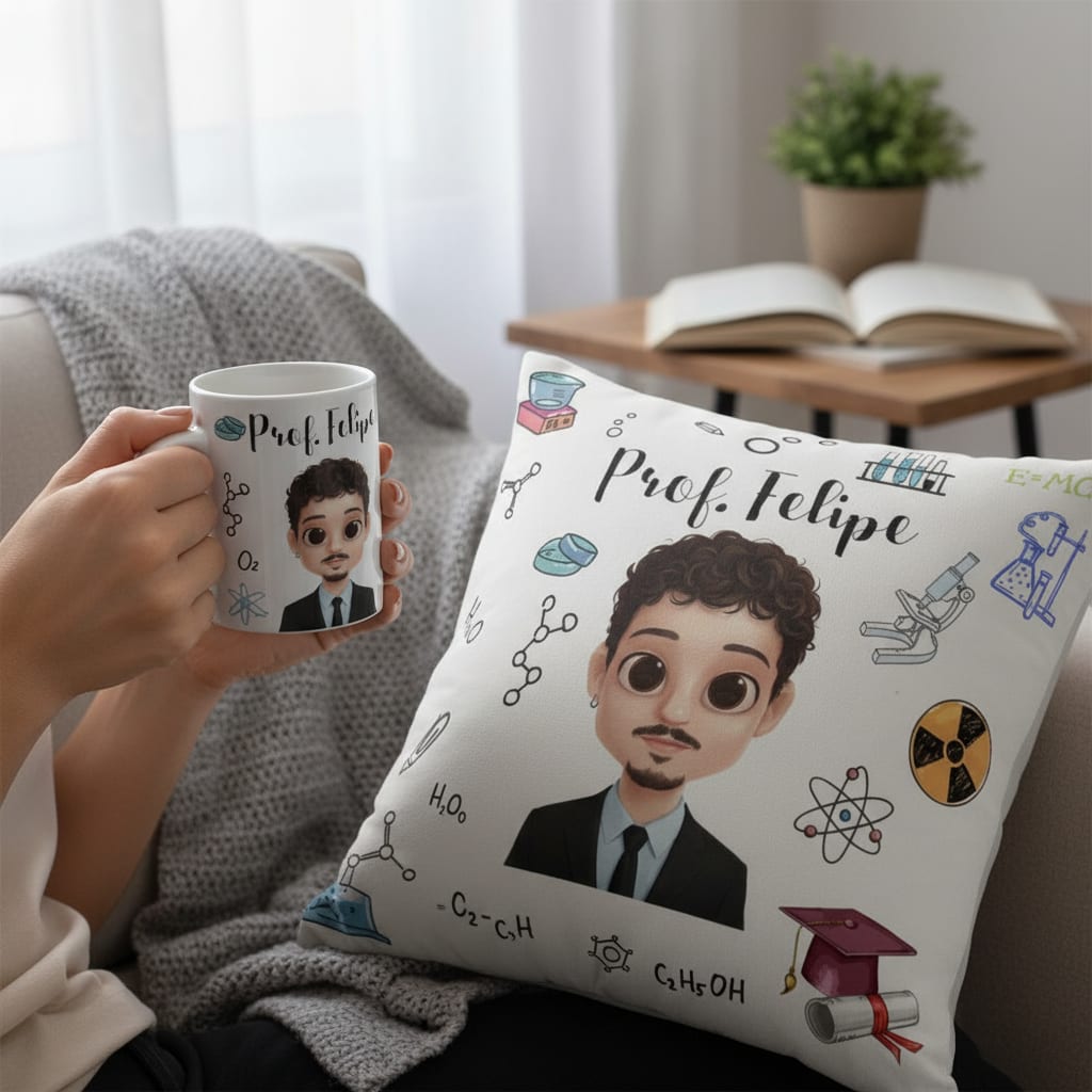 Kit Presente Químico Almofada Decorativa e Caneca Química