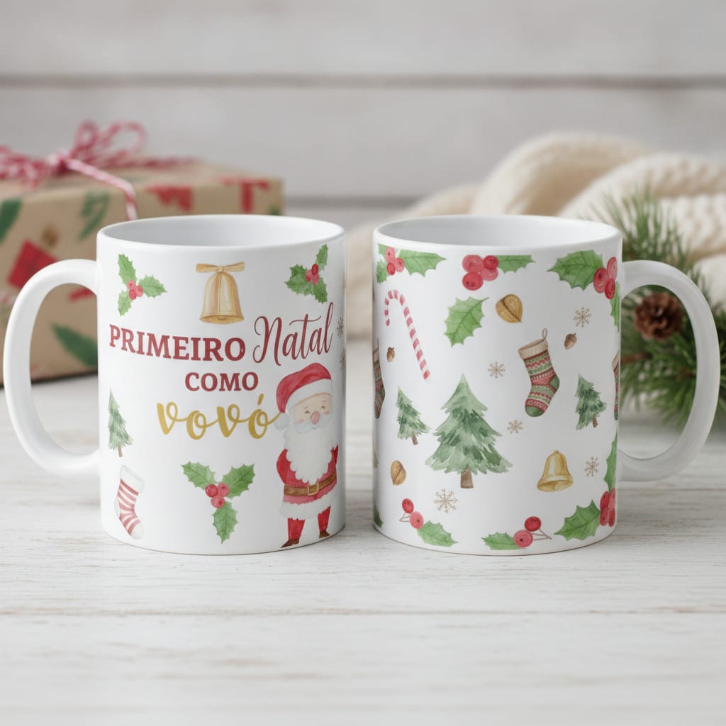 Caneca Primeiro Natal como Vovó Família Pronta Entrega Presente Natalino 🎁 - Família (Avó)