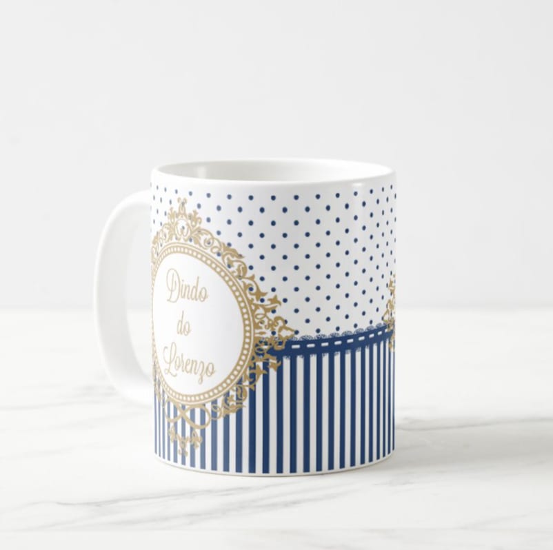 Caneca Batizado Azul Marinho Brasão com Nomes Personalizados