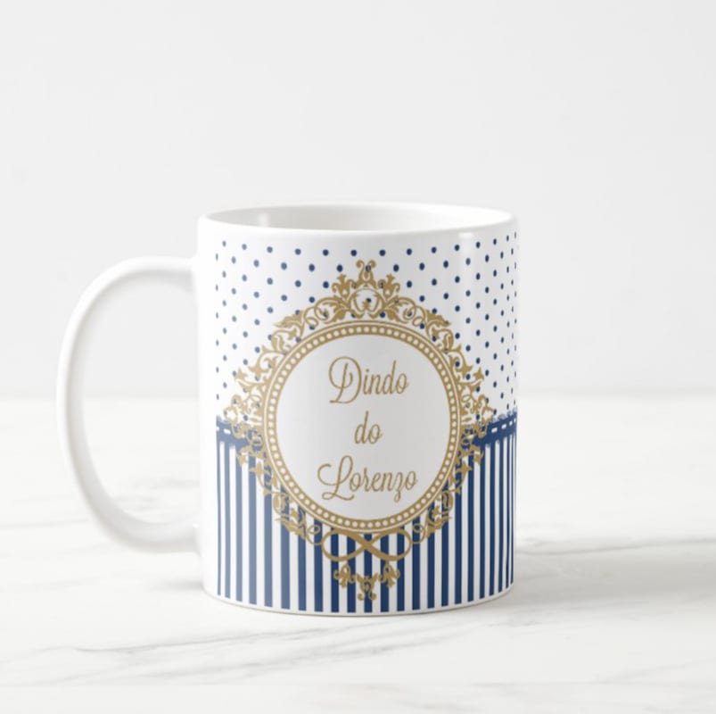 Caneca Batizado Azul Marinho Brasão com Nomes Personalizados - Batizado (Padrinho)