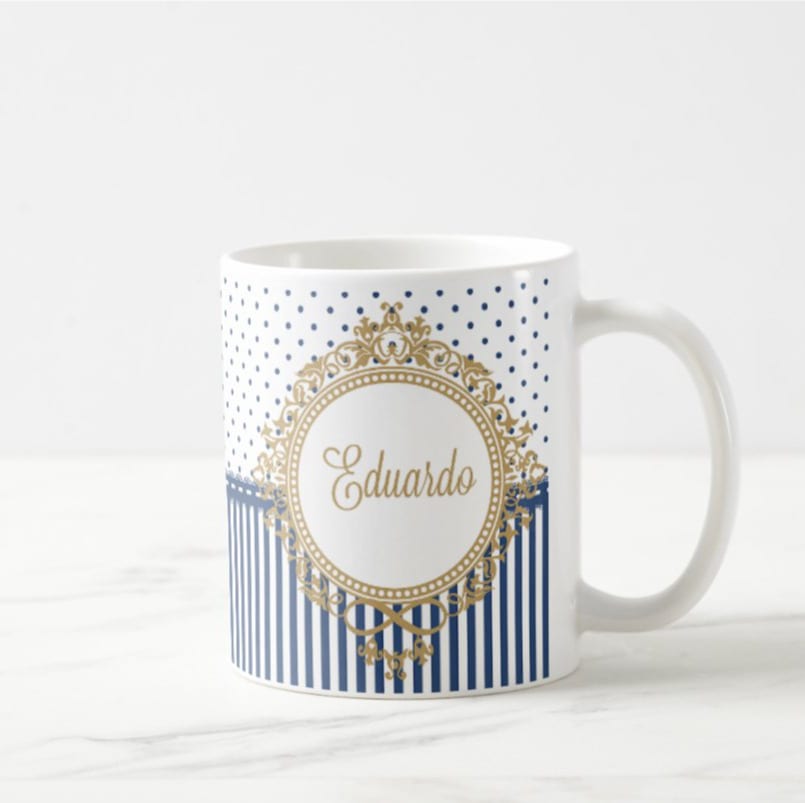 Caneca Batizado Azul Marinho Brasão com Nomes Personalizados