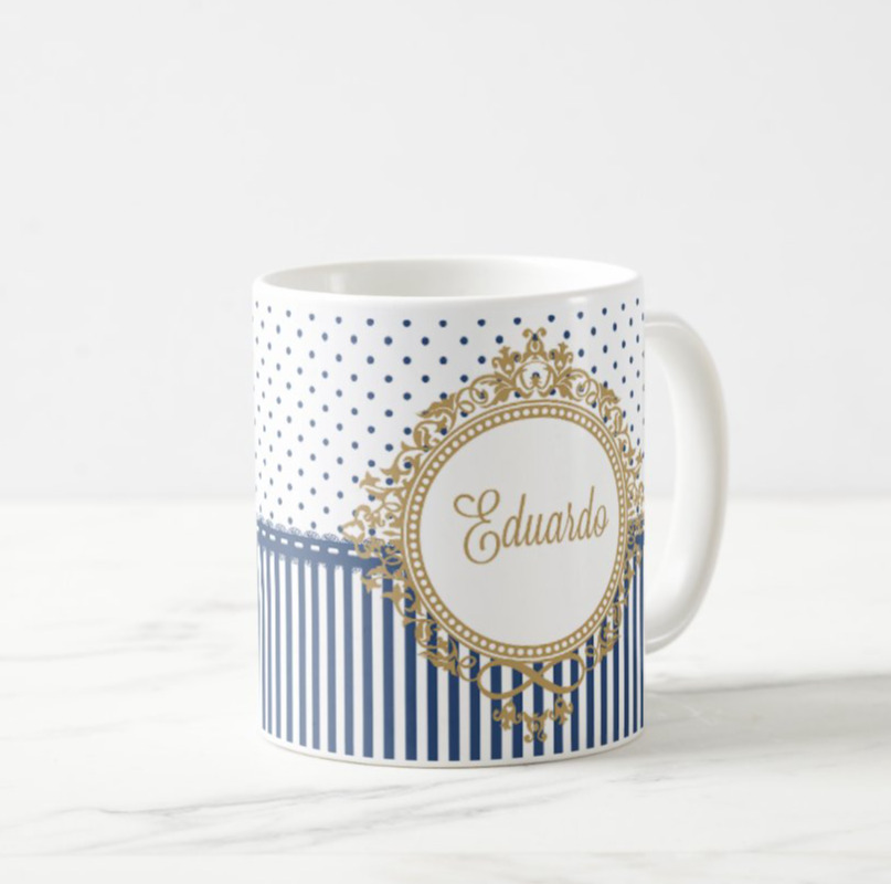 Caneca Batizado Azul Marinho Brasão com Nomes Personalizados