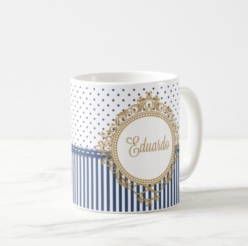 Caneca Batizado Azul Marinho Brasão com Nomes Personalizados