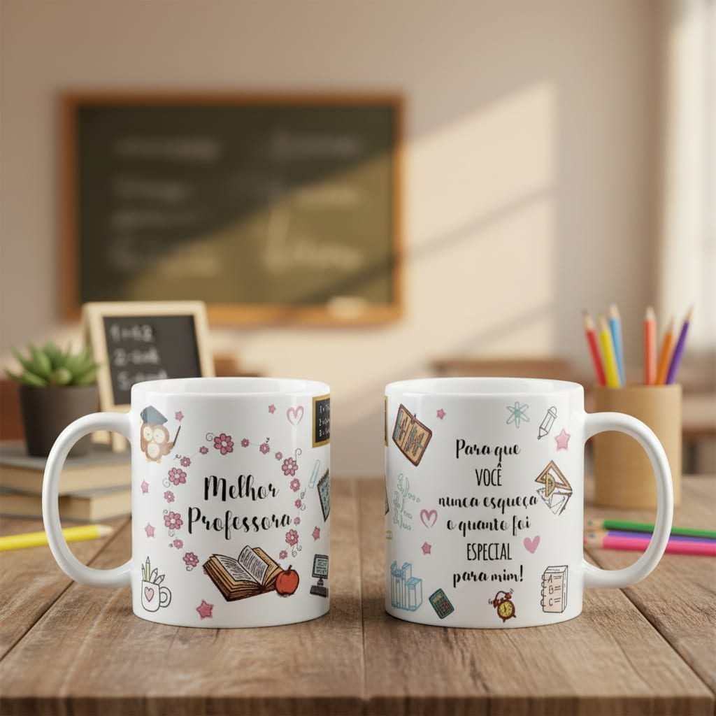Kit 2 Canecas Personalizadas Professora Presente Melhor Professora - Profissões (Professora)