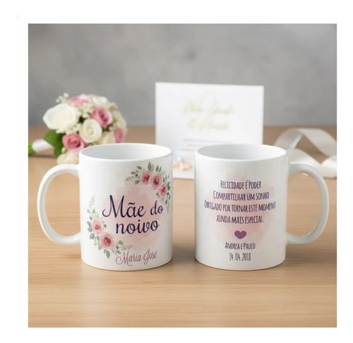 Caneca Feminina Mãe do Noivo Lembrança de Casamento Floral - Casamento (Convidados)