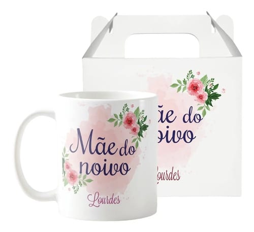 Caneca Feminina Mãe do Noivo Lembrança de Casamento Floral