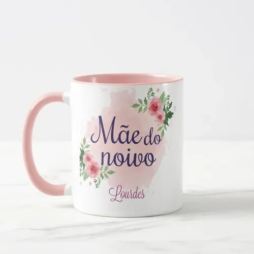 Caneca Feminina Mãe do Noivo Lembrança de Casamento Floral