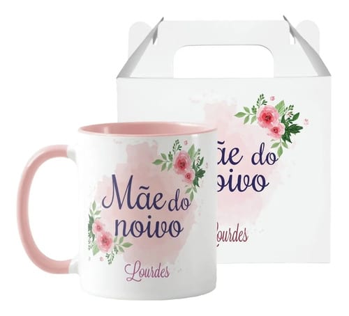 Caneca Feminina Mãe do Noivo Lembrança de Casamento Floral - Casamento (Convidados)