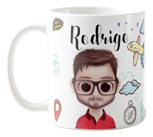 Caneca Personalizada Profissão Aviação com Avatar e Nome - Profissões (Piloto)