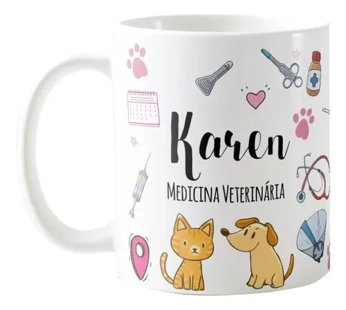 Caneca Medicina Veterinária Com Nome - Profissões (Medicina Veterinária)