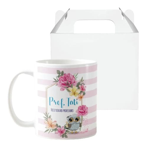 Caneca Professora Feliz Dia Do Professor Floral Com Carinho - Dia dos Professores (Professor(a))