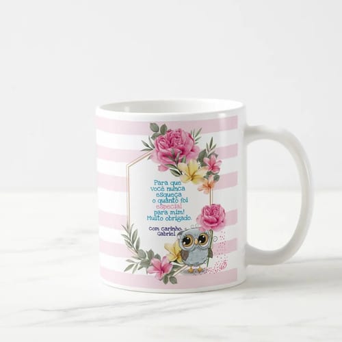 Caneca Professora Feliz Dia Do Professor Floral Com Carinho