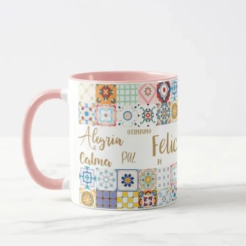 Caneca Felicidade com Palavras Positivas Presente Amiga