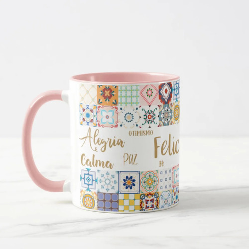 Caneca Felicidade com Palavras Positivas Presente Amiga