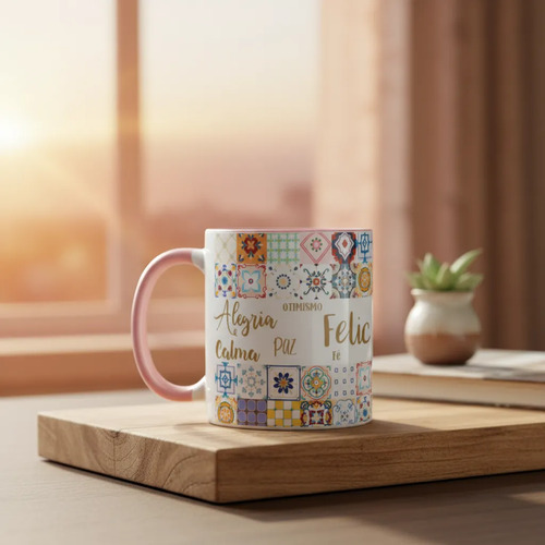 Caneca Felicidade com Palavras Positivas Presente Amiga