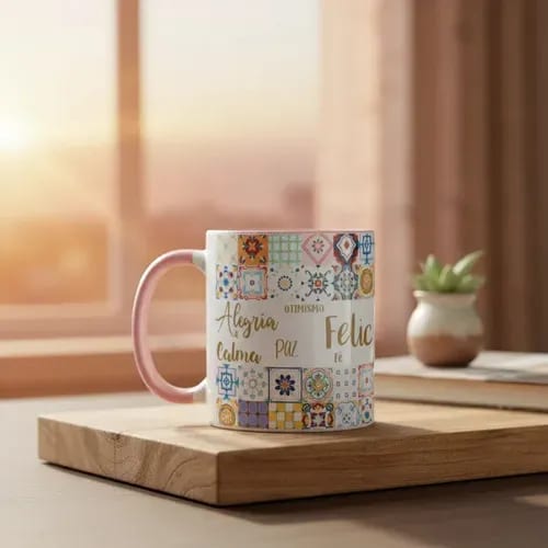 Caneca Felicidade com Palavras Positivas Presente Amiga