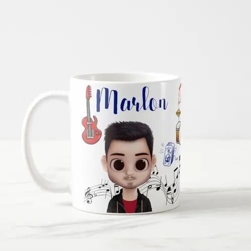 Caneca Música Presente Criativo Homem Músico com Avatar