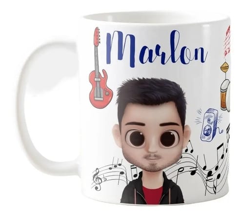 Caneca Música Presente Criativo Homem Músico com Avatar - Profissões (Músico)