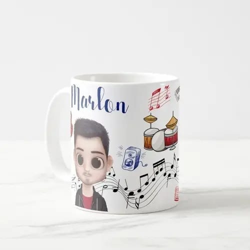 Caneca Música Presente Criativo Homem Músico com Avatar