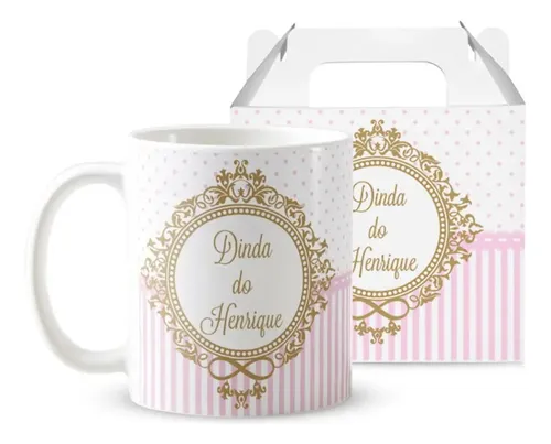 Caneca Presente Madrinha Dinda Batizado Crisma Brasão Nomes - Batizado (Madrinha)