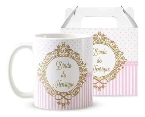Caneca Presente Madrinha Dinda Batizado Crisma Brasão Nomes - Batizado (Madrinha)