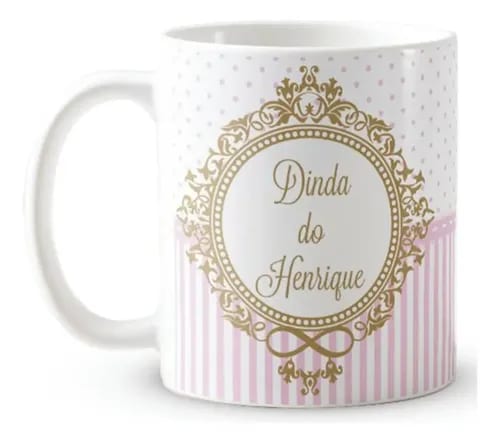 Caneca Presente Madrinha Dinda Batizado Crisma Brasão Nomes