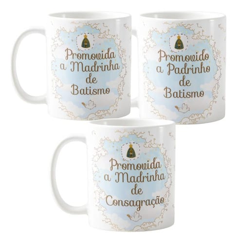 Kit 3 Canecas Padrinhos Batismo e Consagração Céu Azul