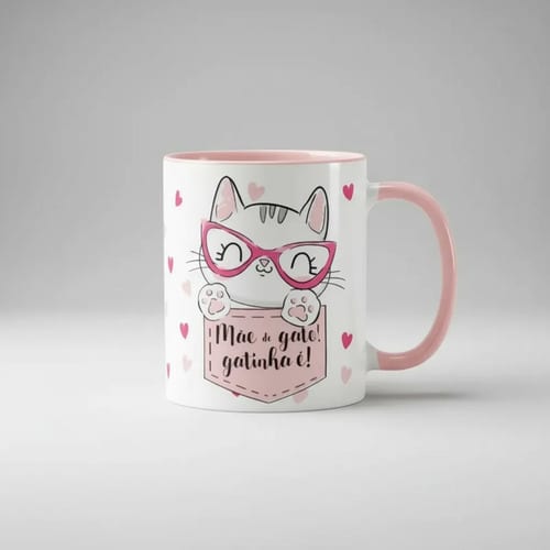 Caneca Mãe de Gato Gatinha Pronta Entrega Presente Pet Rosa Fofa